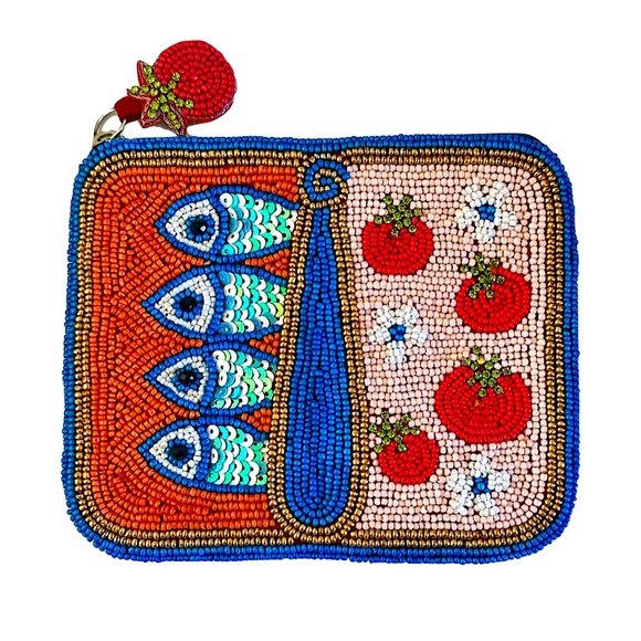 Sardine Coin Purse, Sardines in Tin Can, Beaded Bag, Tomato Fish Lily Posh - Picture 3 of 4